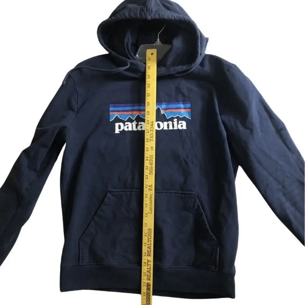 Patagonia P-6 Logo Uprisal Hoodie Sweatshirt Sz M Navy Blue Fitz Roy Thrashed